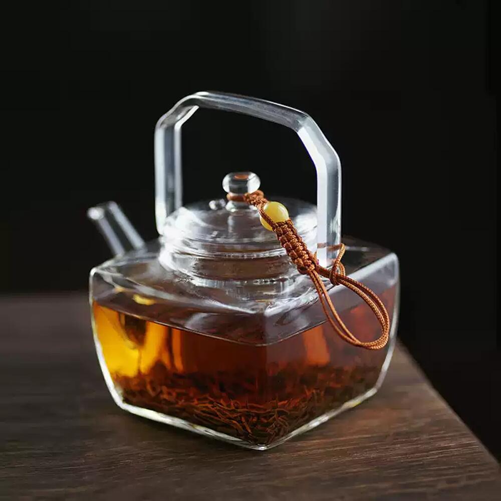 瑠晶 ガラスティーポット 耐熱 湯沸かし 300ml 500ml ガラスポット ガラス急須 シンプル 方形 コンパクト 手作り おしゃれ ノンストレス おうち お家 紅茶ポット フルーツティー 花茶 工芸茶 母の日 プレゼント 直火対応 茶こし付き おすすめ